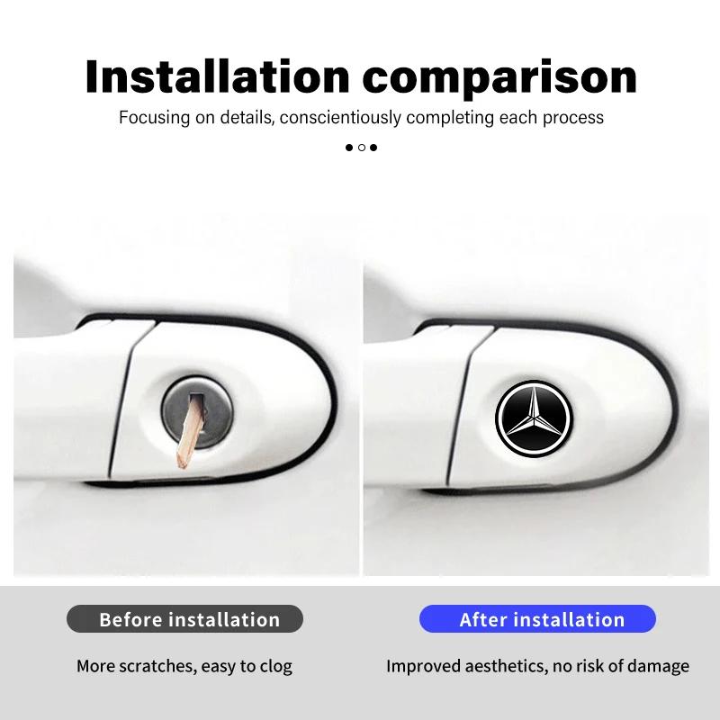 8pcs Car Door Lock Keyhole Stickers Protector Lock Core Decal For Benz W211 W124 W176 W177 C180 C200 C260 C300 GLC CLE CLA
