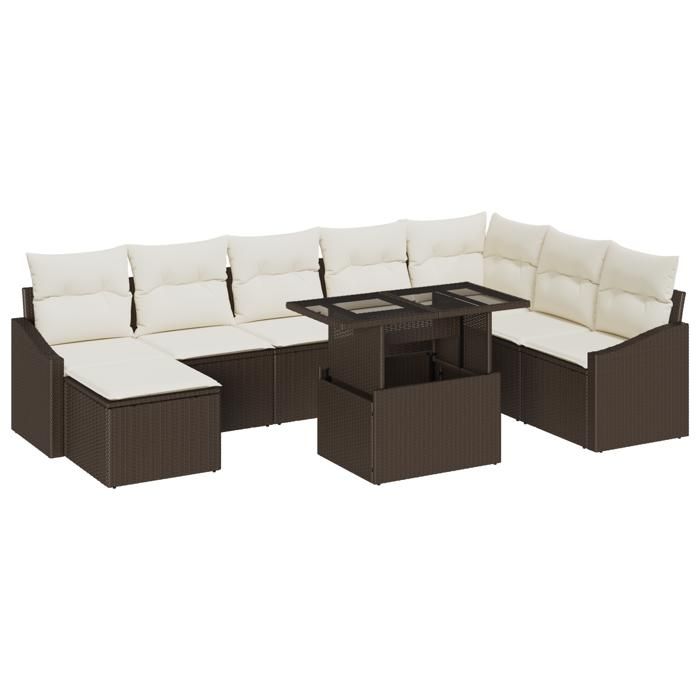 VidaXL Ensemble de 9 pièces de canapé de jardin avec coussins marron en poly-rattan 3349054