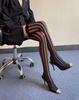 Dark Vertical Stripe Black Silk Jacquard Stretch High Hose Japanese Street Patter Jk Uniform Thigh Socks Over Knee Silk Stocking