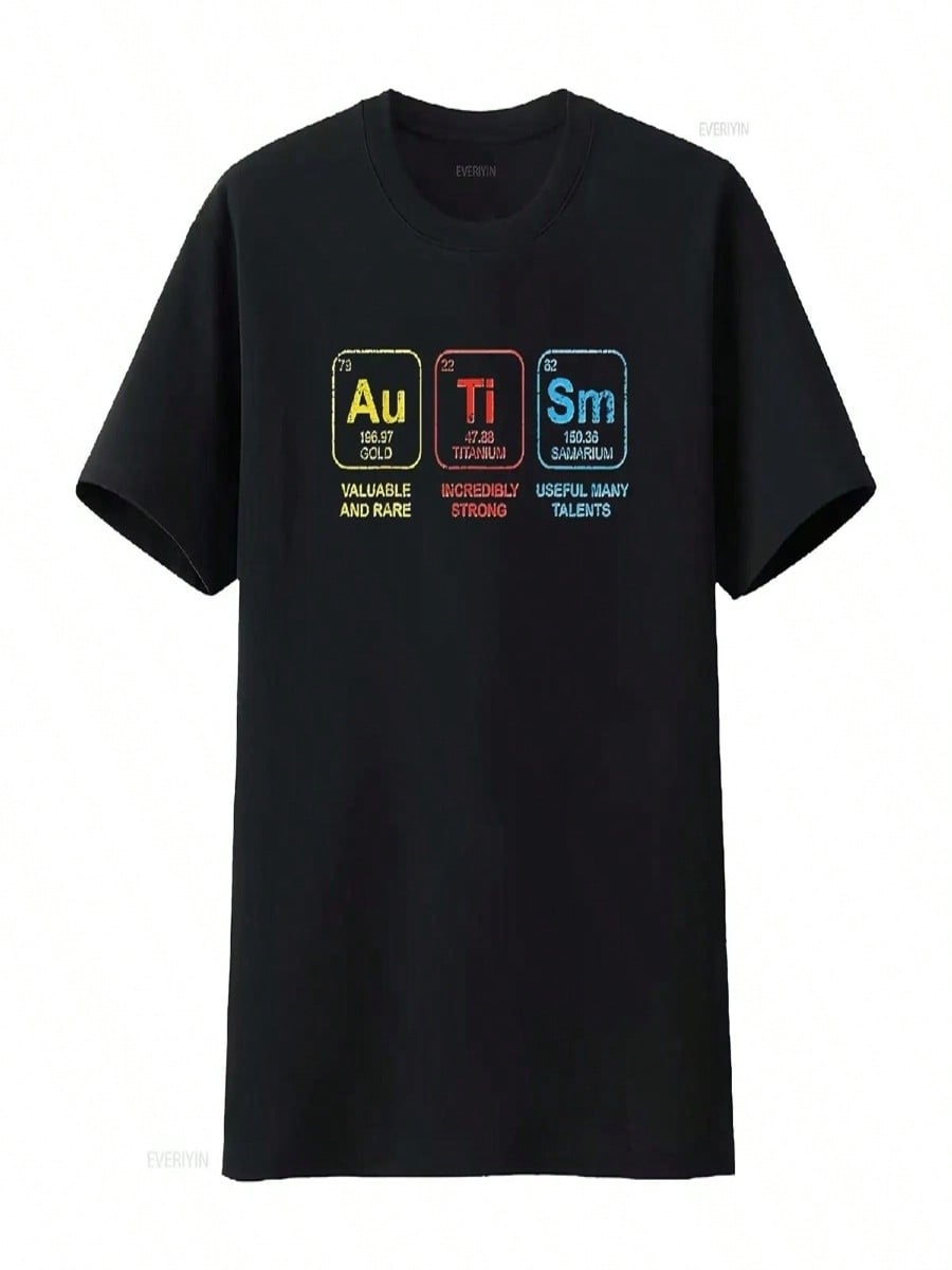 Autism Awareness Kids Elets Periodic Table Asd T Shirt Black Large Vintage Washed Homme Streetwear Stylish S разноцветный