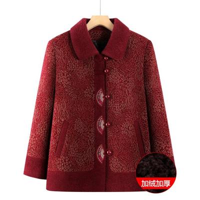 Elderly Women's Autumn and Winter Coat Fleece Thickened Old Lady's Clothes Lapel Winter Cardigan Top