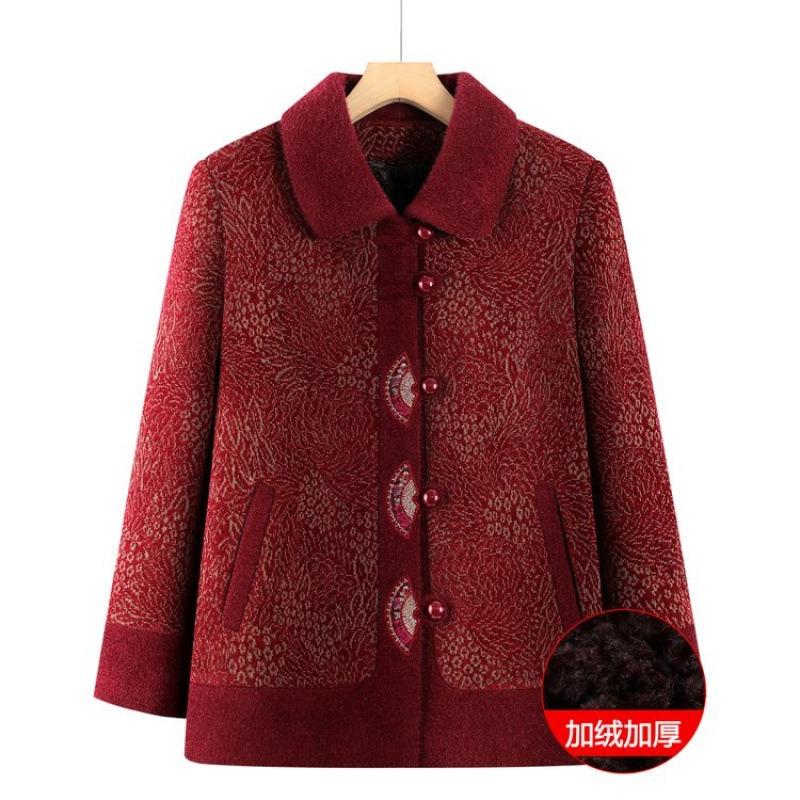Women's Autumn and Winter Coat Fleece Thickened Old Lady Clothes Lapel Winter Cardigan Top
