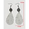 1 Pair Vintage Black Round Wood Slice Patchwork White Background Black Vertical Stripe Distressed Cracked Water Drop Wooden Earrings
