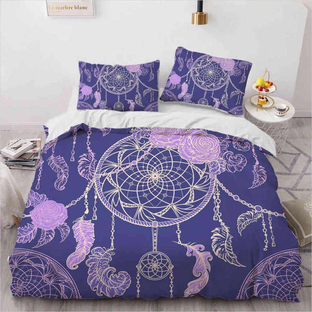 Dream Catcher Duvet Cover Set Bohemian Hippie Bedding Set Queen Size Ethnic Comforter Cover Polyester Boho Feathers Quilt Cover