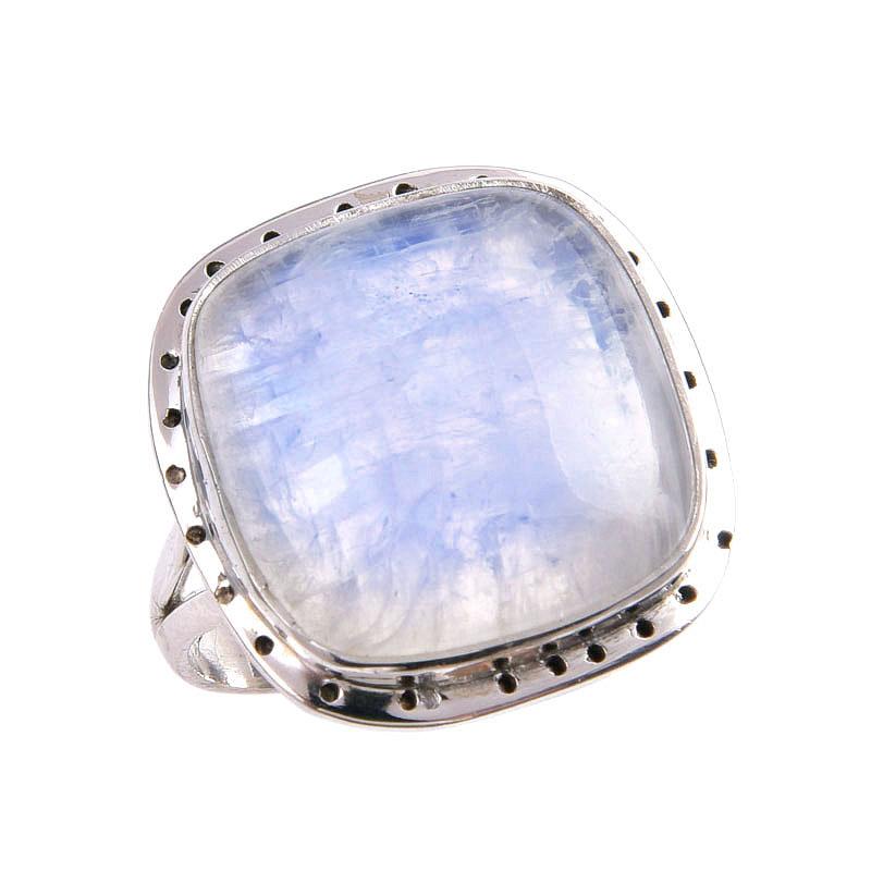Natural Rainbow Moonstone Gemstone 925 Solid Silver Jewelry Ring Size 10 z3Q50