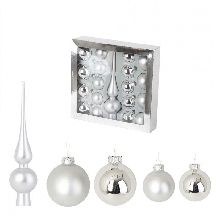 Kit de 19 Boules de Noel Argent - 1001kdo - Assortiment de boules de 5 et 6 cm - Décoration de Noël