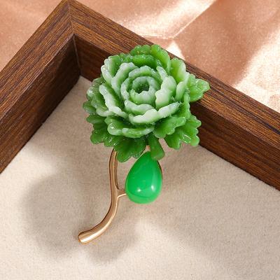 New National Style Green Peony Flower Brooch Women's High-end Design National Trend Flower Pin Coat Corsage
