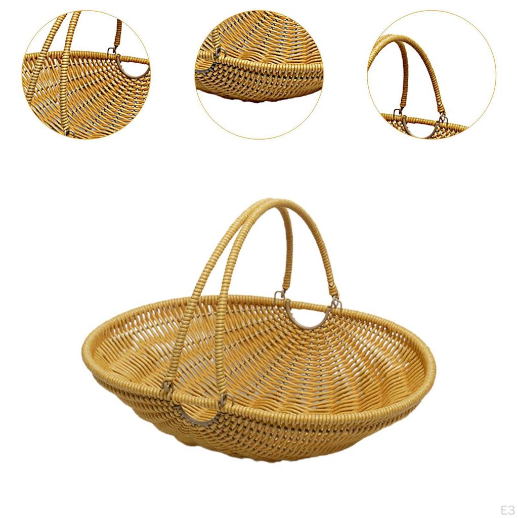 Imitation Rattan Kitchen Tote Bread Basket Iron Wire Frame Sturdy for Farmhouse Decor with Foldable