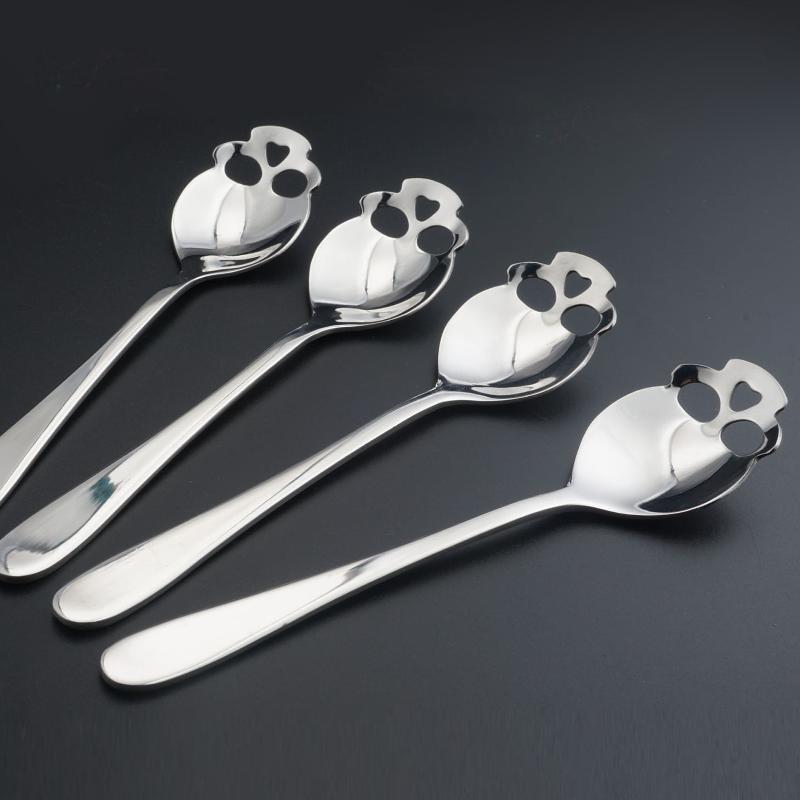 Stainless Steel Coffee Scoop Skull Shape Dessert Ice Cream Spoon Halloween Theme Party Dining-Table Scoops Decorations Supplies