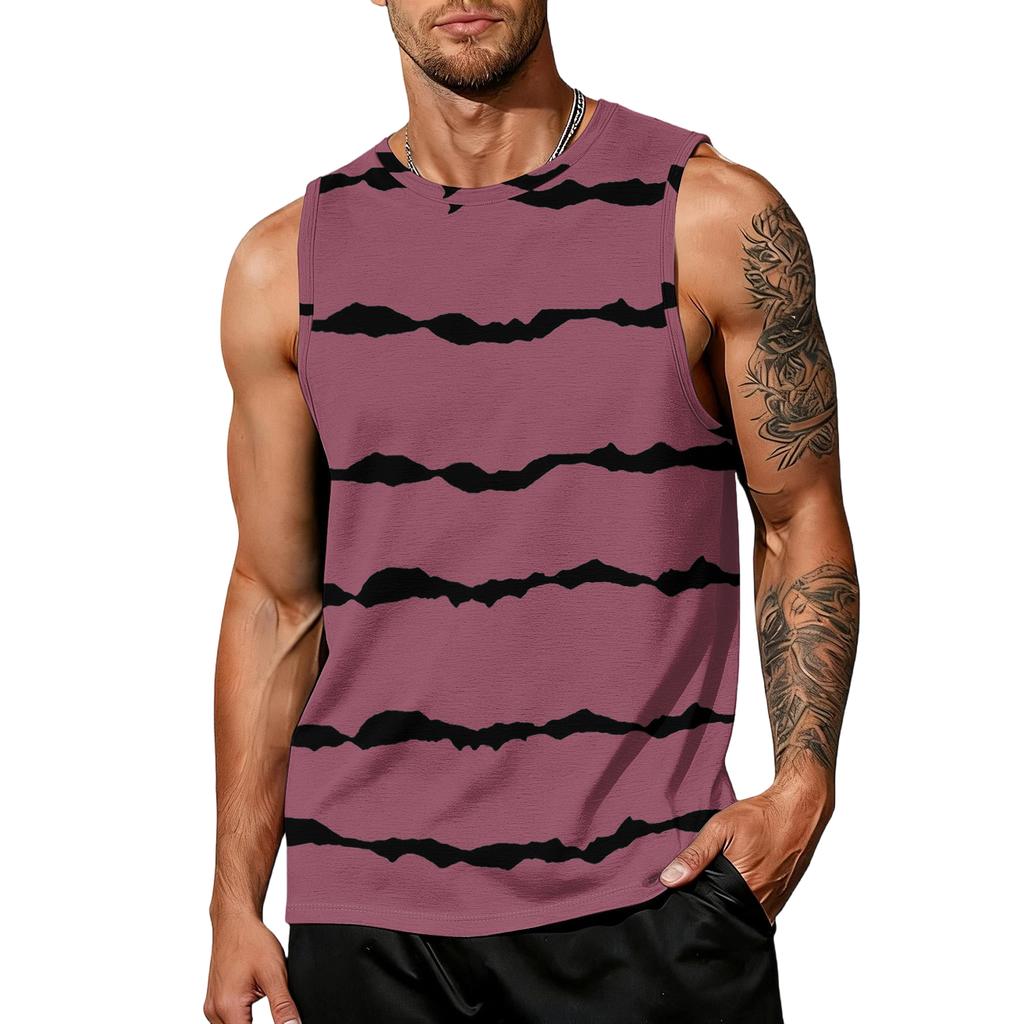 Men's casual trend striped printed vest - Men's sporty breathable sleeveless top