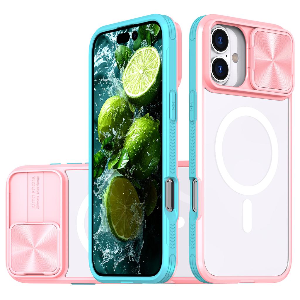 For iPhone 16 Clear Phone Case Compatible with MagSafe PC Cover with Camera Lens Slider