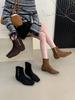 2025 Autumn and Winter New Button Lazy Retro Low Heel with Martin Boots Suede Square Head Suede Short Boots