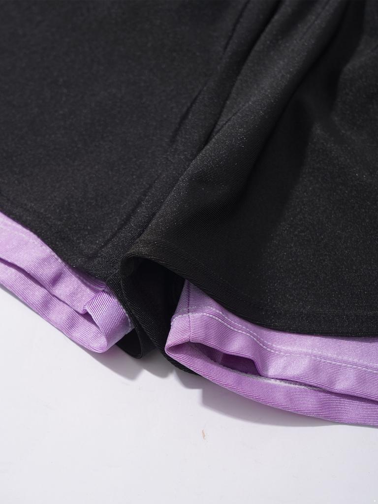 Stylish and Practical Sports Shorts for Girls: Double-Layer Contrast Color Design with Soft Elastic Waist for Yoga & Gym