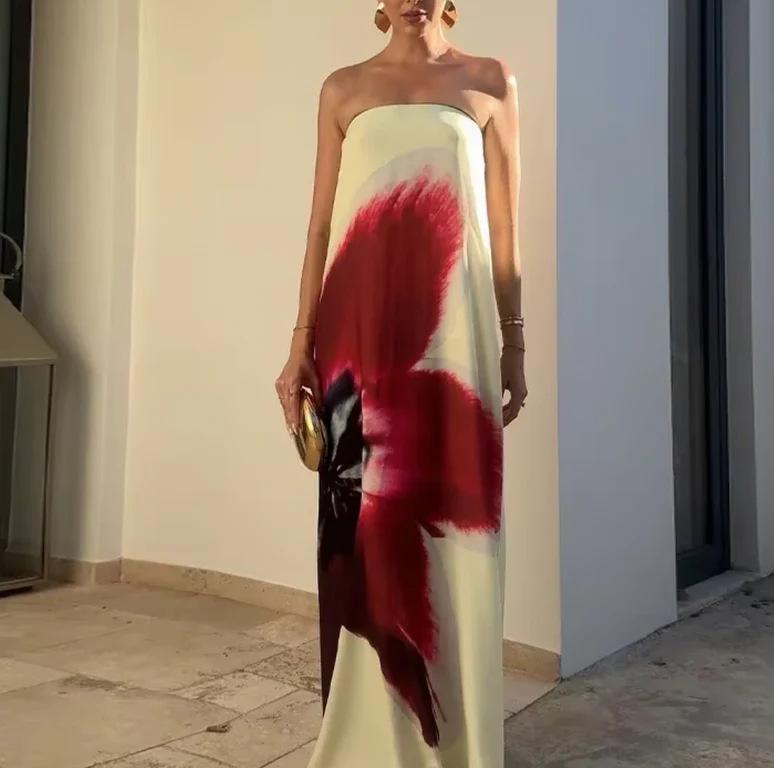 Летнее платье-бандо без рукавов Color Block 2026 - Европейский и американский стиль Small