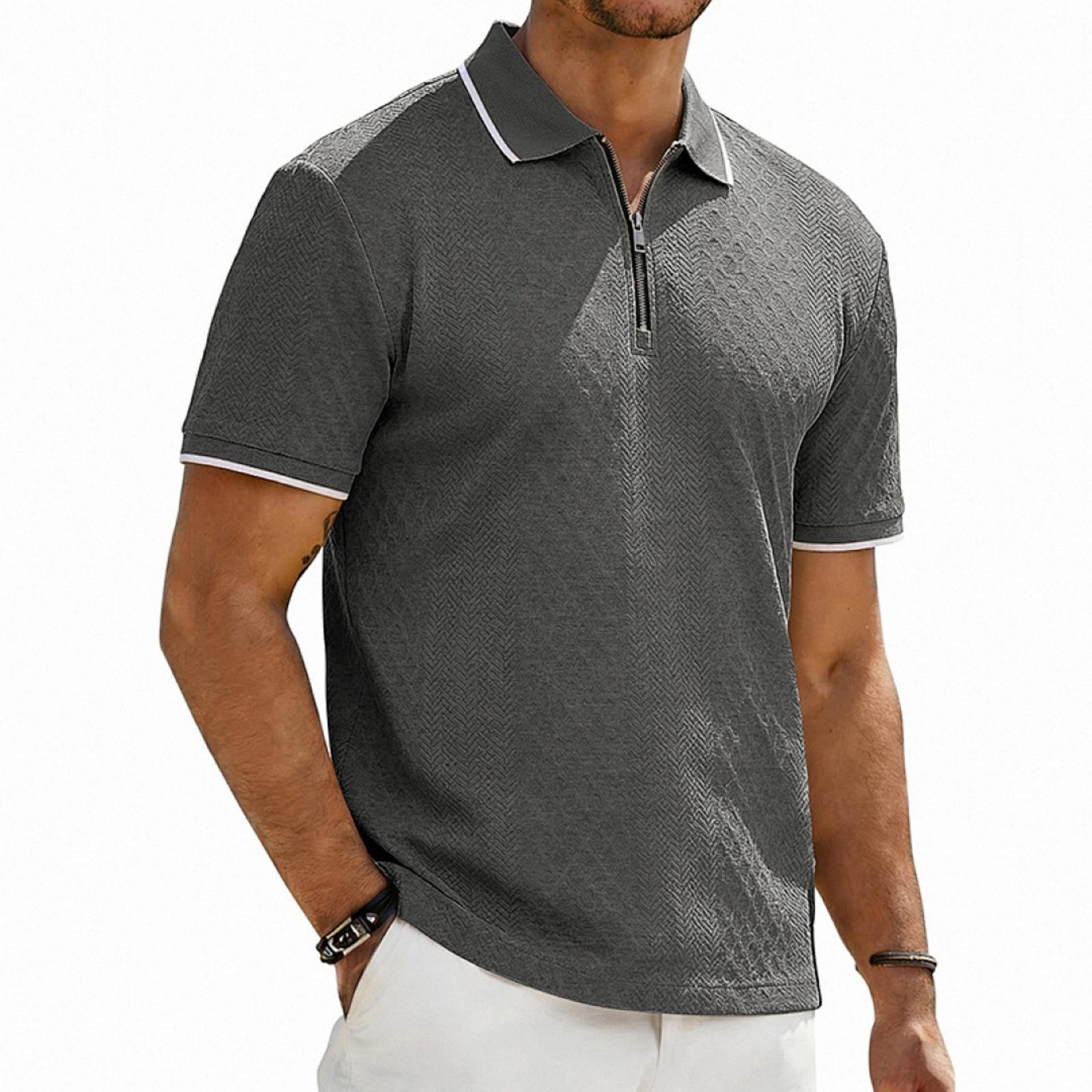 Men s  Retro, Loose Texture, Textured Zipper Short-sleeved Shirt XL