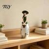 Decorative Girl with Basket Figurine Nordic Style Resin Flower Basket, Creative Desktop Ornament Dried Arrangement Holder for Home Decor, Aesthetic