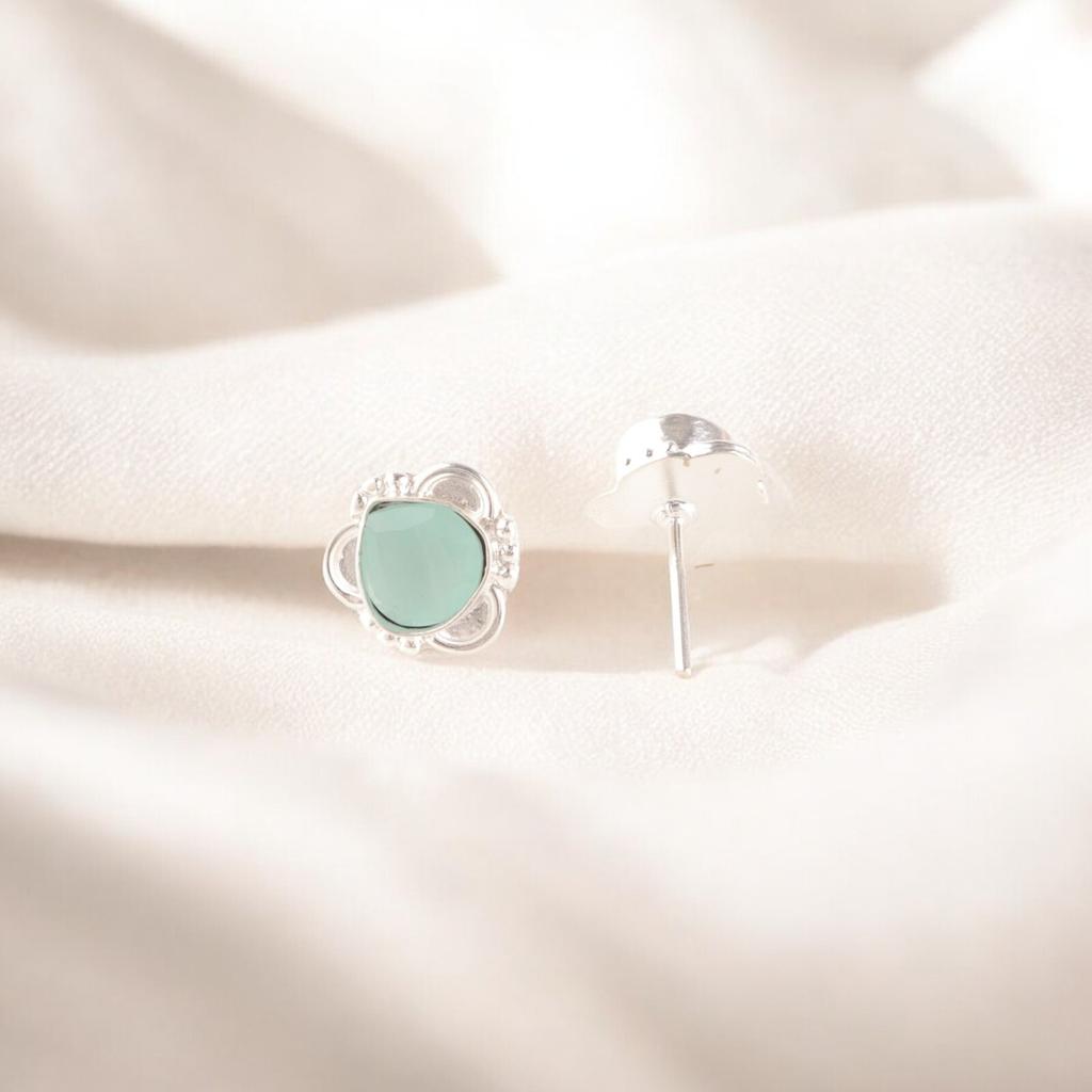 Aqua Chalcedon Edelstein Ohrringe 925 Sterling Silber Handgefertigter Schmuck Boho Stecker EE-159-15