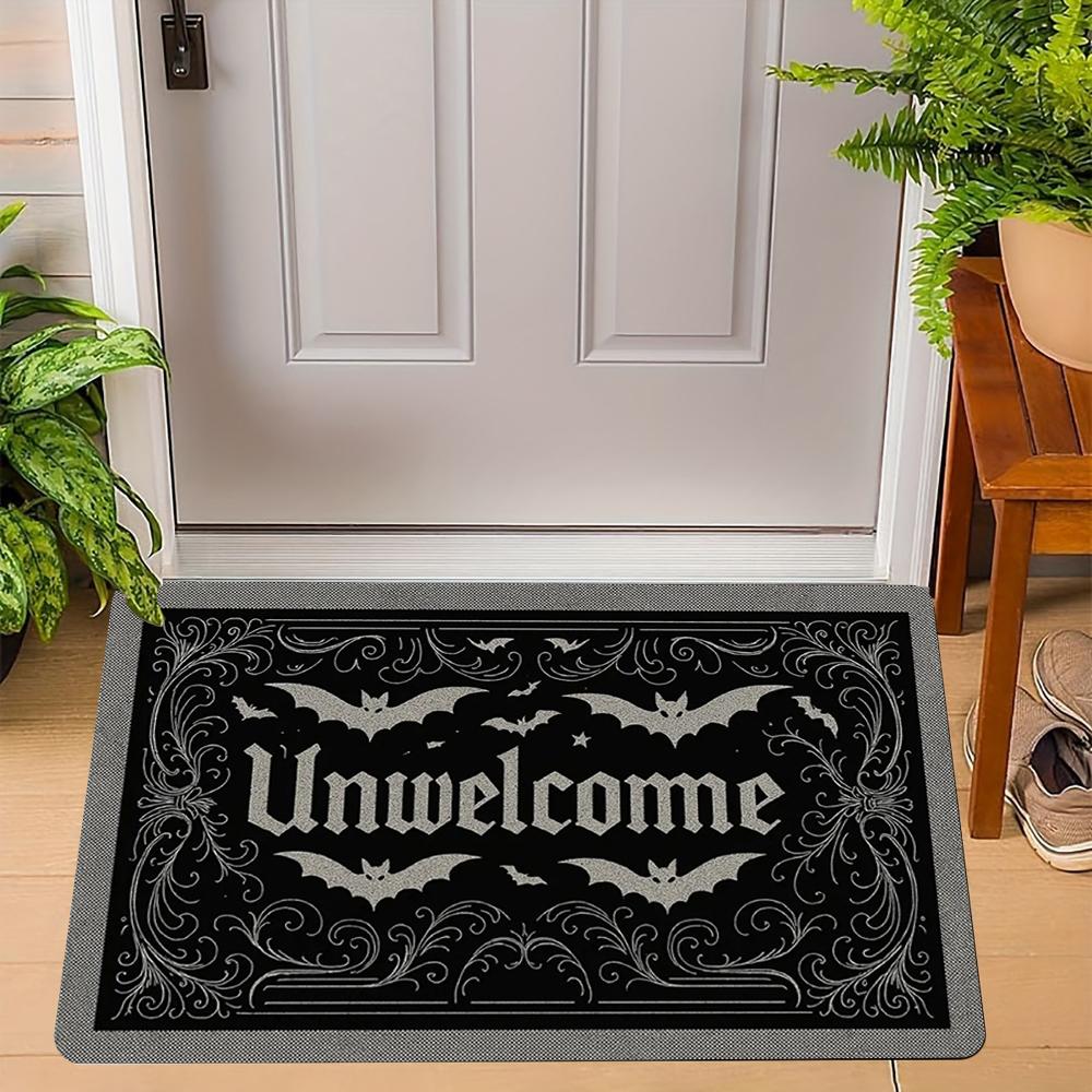 "UNWELCOME" Bat Gothic Style WELCOME Rug Doormat Living Room Bedroom Entrance Door Floor Mat Hallway Backyard Foot Mat Hallowmas