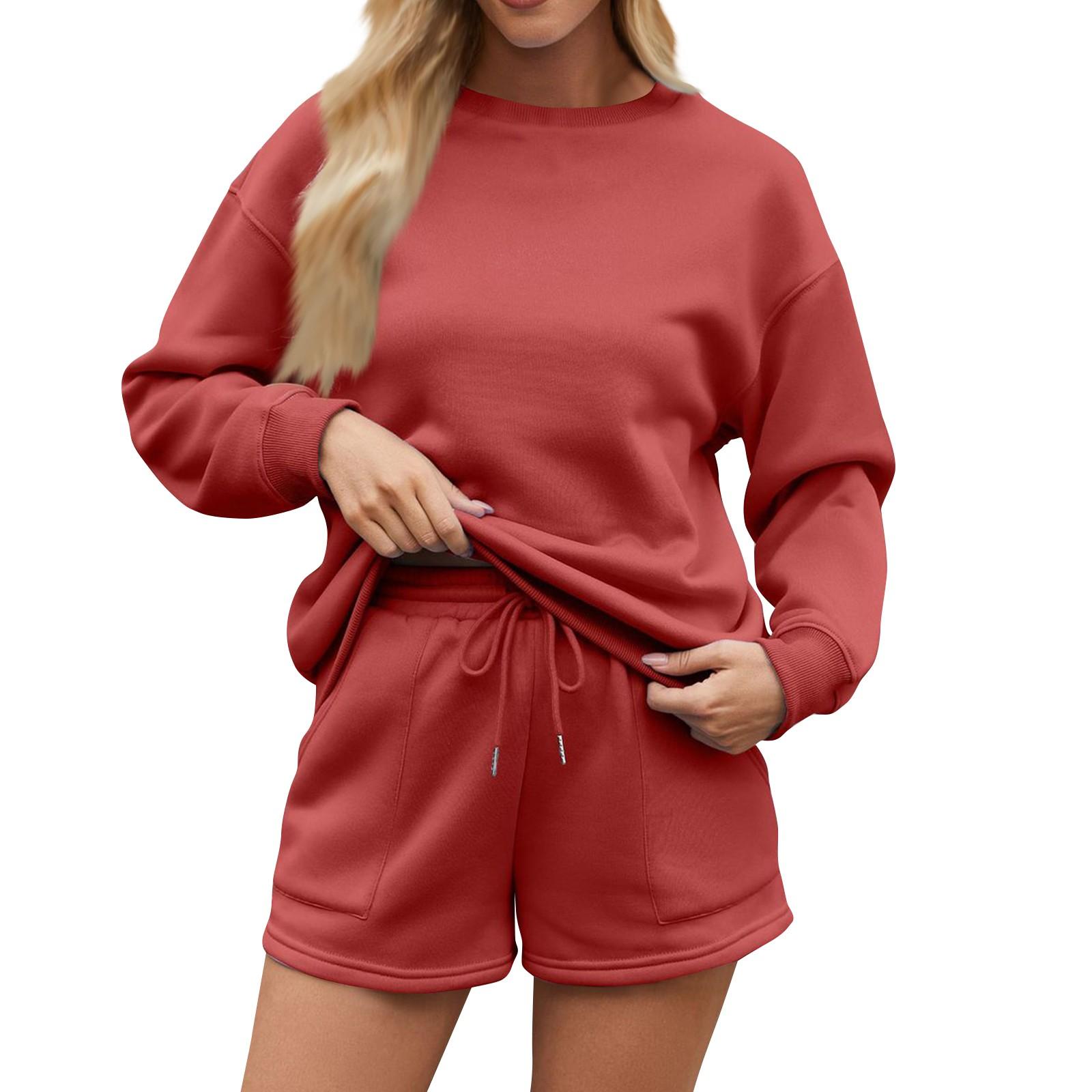 

Женский однотонный свитер с воротником-стойкой и застежкой-молнией, длинный рукав, спортивные шорты, домашняя пижама XL винный