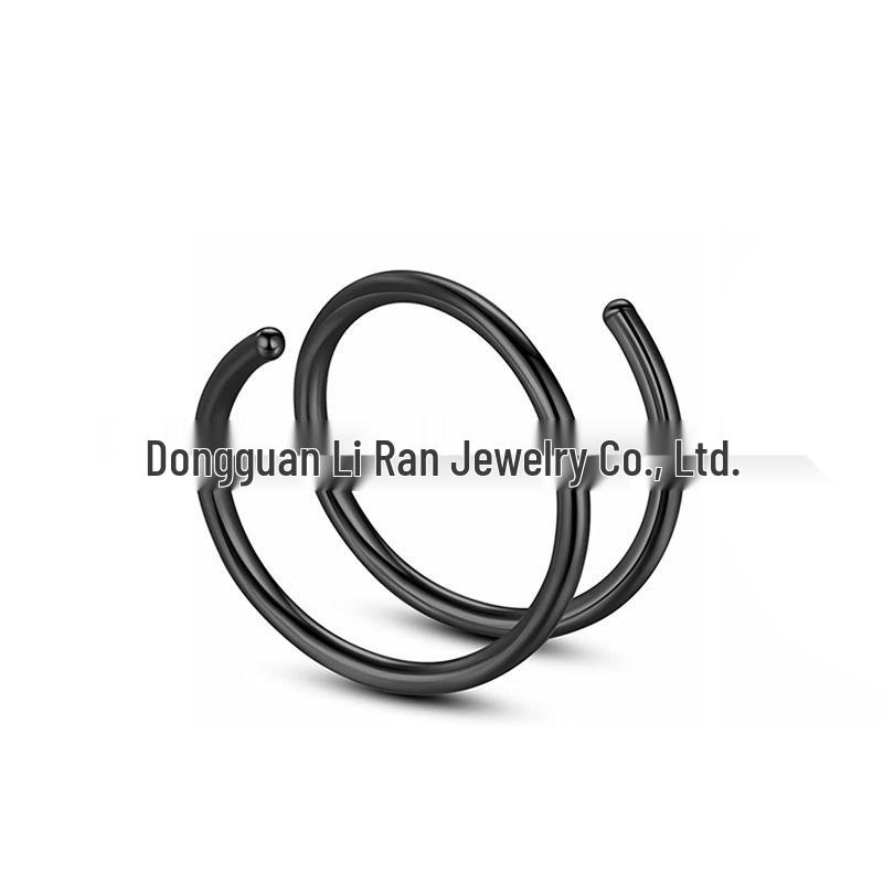 Double-Layer Stainless Steel Perforated Nose Ring - Spiral Spring Stud & Dual Hoop Piercing Jewelry