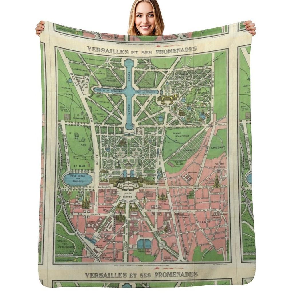 Pocket Map of Versailles 1931 Throw Blanket Color Fast Cozy Throw Blanket