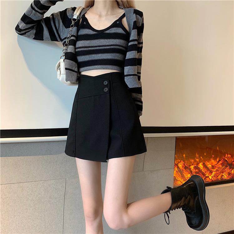 

Women s High-Waist A-Line Black Wide-Leg Shorts – Petite Autumn/Spring Wear 4XL чорний