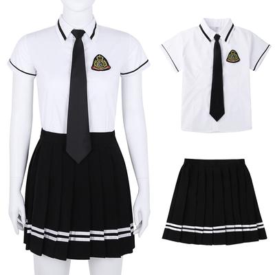 Damen Schuluniform Cosplay Set Kurzarmhemd mit Karorock Kostüm