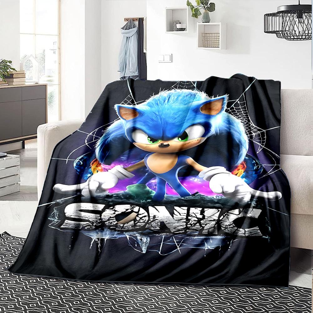 1pc Sonic Blanket Lightweight Flannel Throw for Sofa Bed Travel Camping Livingroom Office Couch Chair