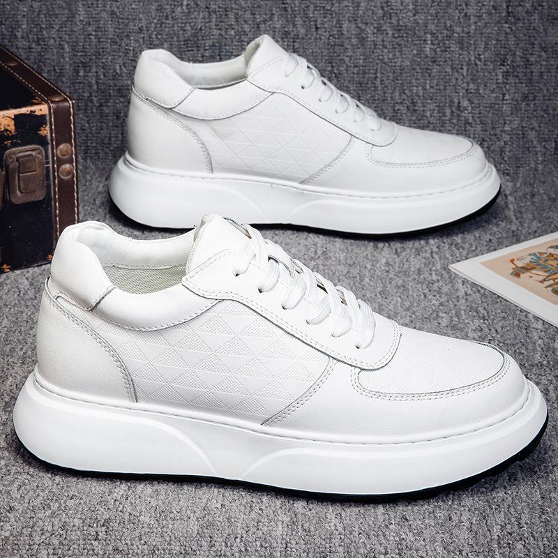

Thick-soled heightening board shoes men s fashion versatile invisible inner increase shoes cowhide hollow breathable casual sports men s shoes 44 белый