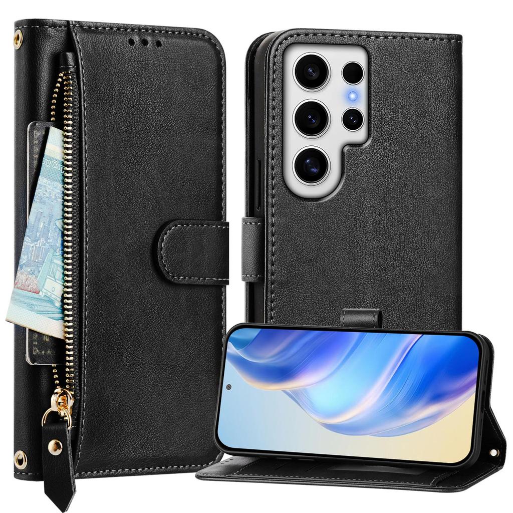 For Samsung Galaxy S24 Ultra Case Zipper Pocket Multiple Card Slots Leather Phone Cover