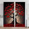 2 PCS Romantic Rose Heart Tree Printed Curtains Flat Print Valentine's Day Window Decor Living Room Bedroom Decor