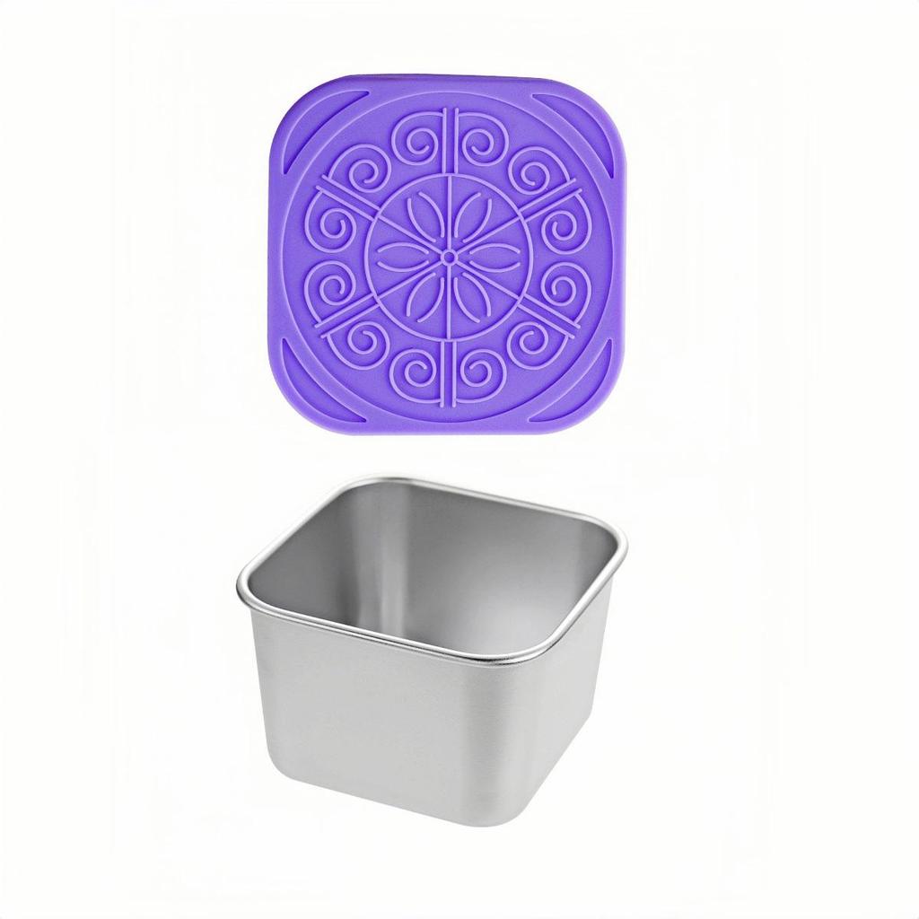Stainless Steel Sauce & Salad Container with Silicone Lid, 60/180ml, Leakproof Square Design
