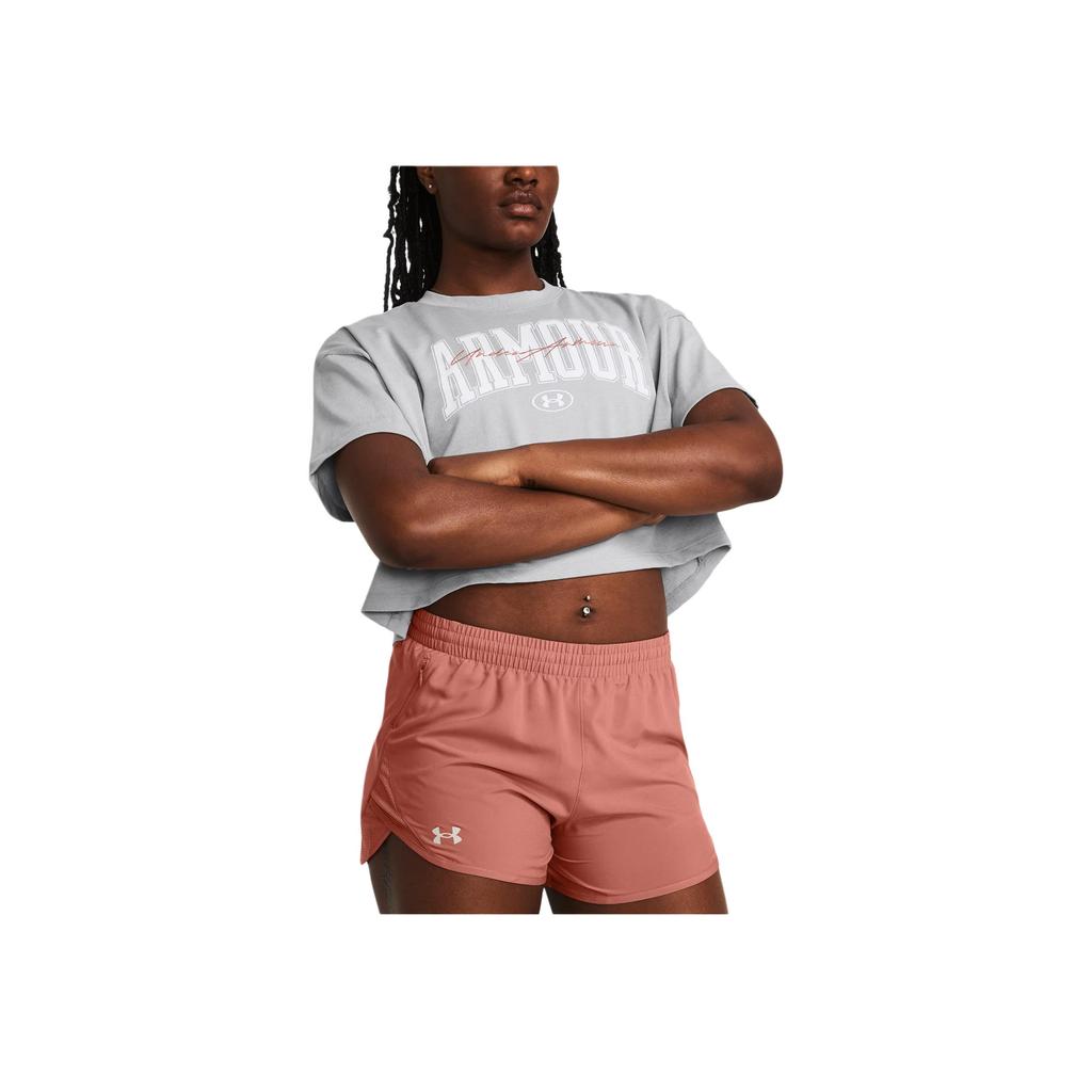 Under Armour Heavyweight Scripted Wordmark Crew Neck Short Sleeve T-Shirt Women Tops Gray 1383050-011