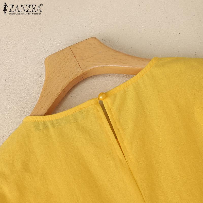 ZANZEA Women Casual Round Neck Solid Color Summer Short Sleeve Blouse