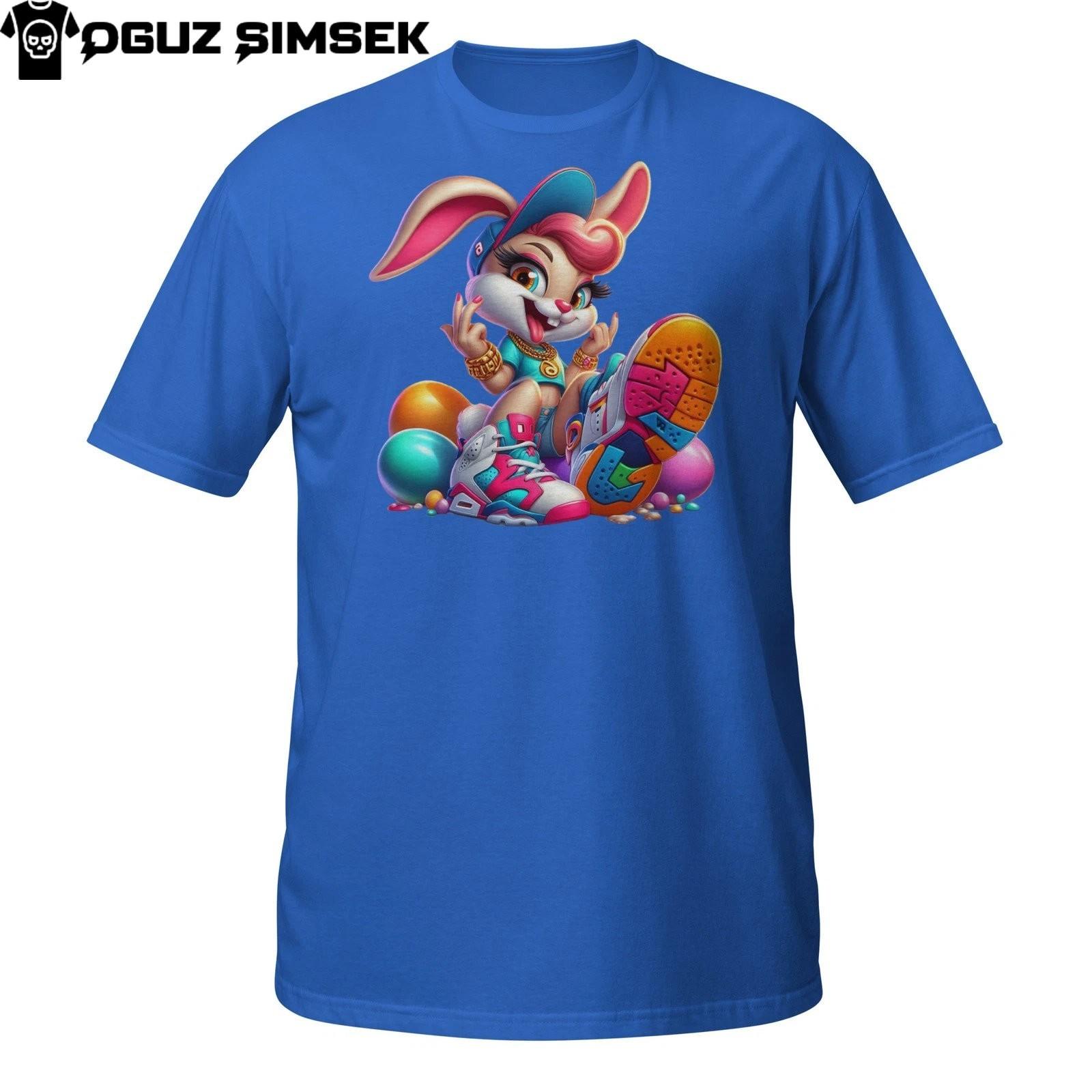 Sassy Easter Bunny Girl T-Shirt Mens Womens Tees Top – Hip Hop Rabbit with Rock On Hand Sign XL