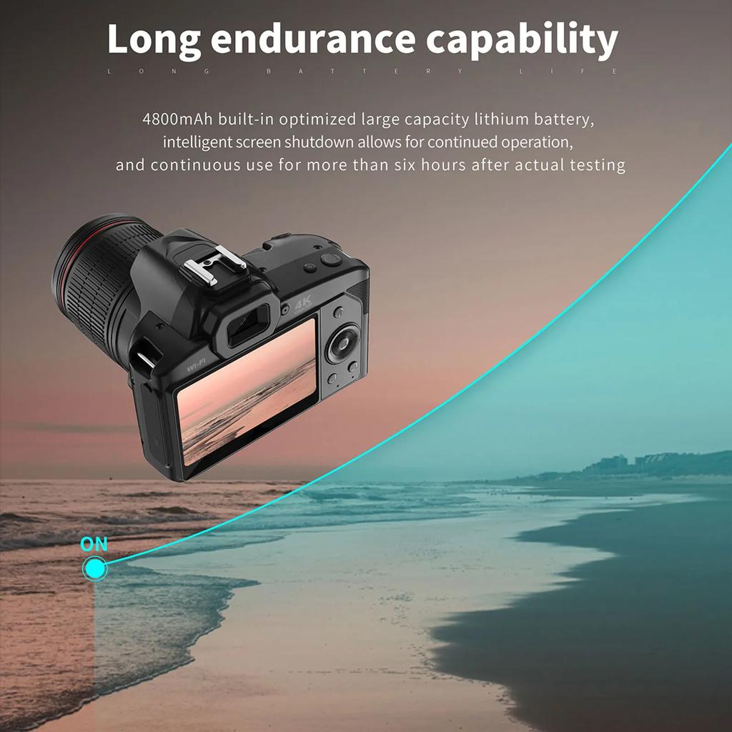 4K Digital Camera WiFi Digital Video Camera 64MP Dual Lens 3 Inch IPS Screen 16X Anti-Shake Zoom Night Vision Built-in Battery