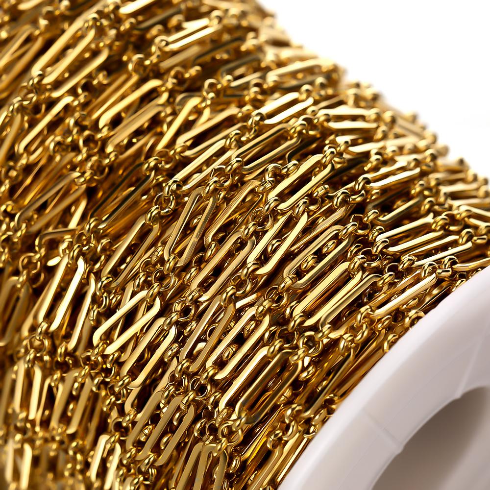1 Meter Gold Color Stainless Steel Flat Cable Link Rolo Chains for DIY Jewelry Making Supplies Wholesale In Bulk Necklace Making