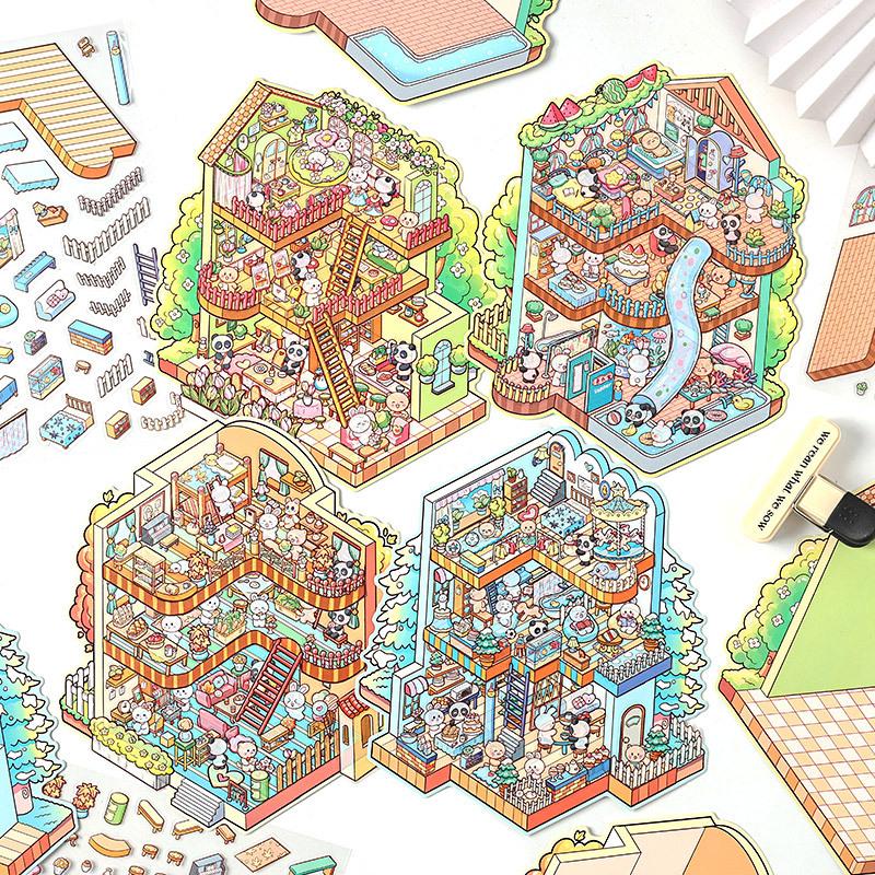 Large 3D Diorama Stickers, Cross-Border Miniature Scene Decals, Pop-Up Scrapbooking Supplies