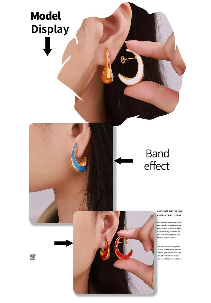 European Chic 18K Gold Plated Crescent Drop Earrings