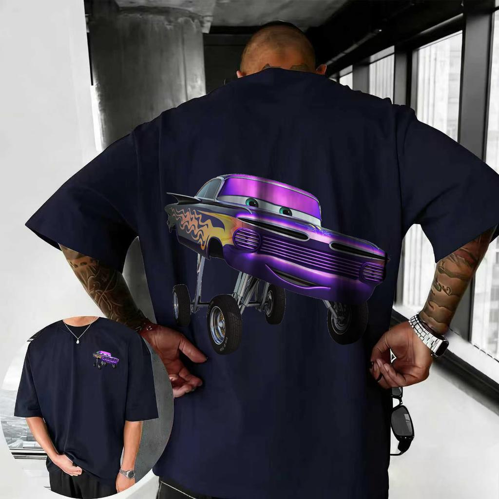 202526 Summer Disney Cars Lightning McQueen Cartoon Pattern 100 Cotton Printed Tshirt Comfortable Breathable Mens Clothing