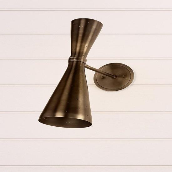 Mid-Century Modern Pure Brass Wall Sconce: Double Cone Hourglass Light Heavy Grade