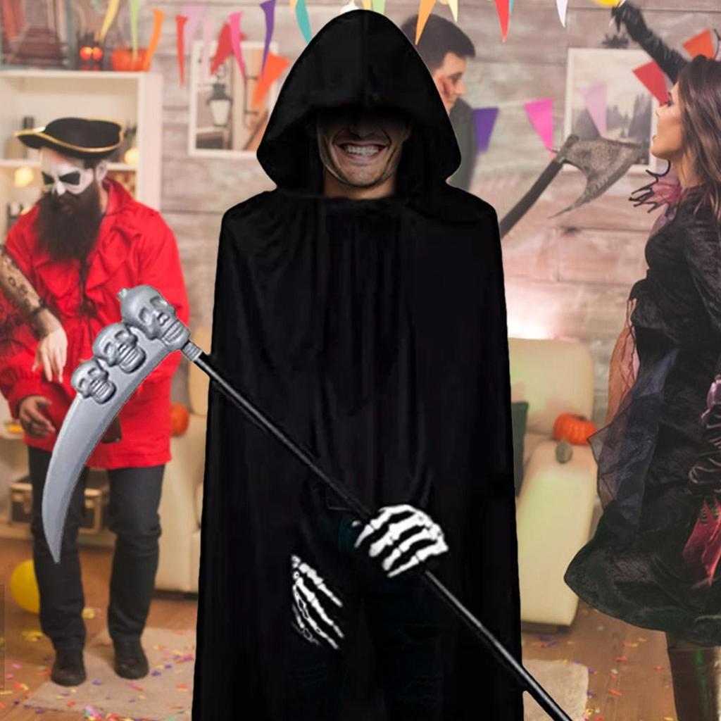 Black Cloak With Hood Halloween Vampire Hooded Cloak Capes Robes Full Length Unisex Dress Up Clothes With Gloves Cosplay