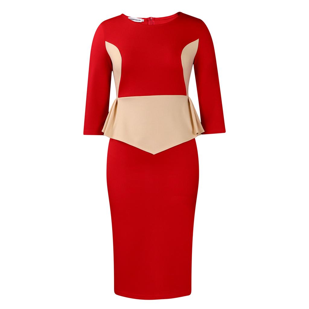 Women's Autumn New Fashion Temperament Elegant Color Package Buttock Dress