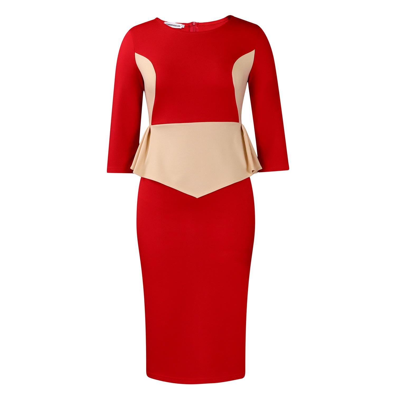 

Женское осеннее новое модное элегантное цветное платье-футляр XL красный