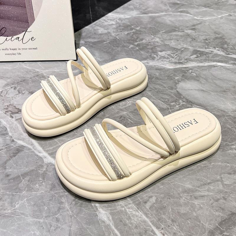 

Fashion Women s Summer Outdoor Thi Bot Heightening Beach Oes Two-Way Wear Beautiful Sandals Casual Low Cut PU Leather 35 бежевый