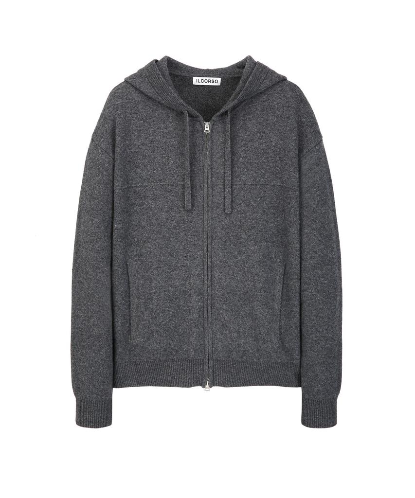 Il Corso Wool Blend Zip-Up Hoodie Charcoal Grey