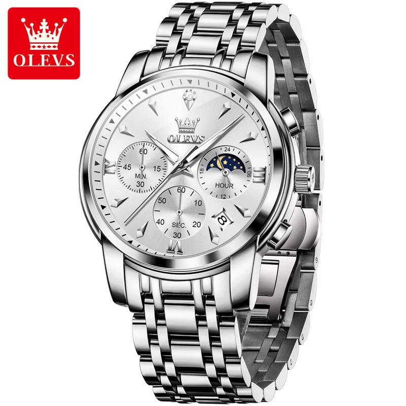 Luxury Chronograph Quartz Watch for Men Fashion Multifunctional Moon Phase Waterproof Luminous Date Business Men's Watches