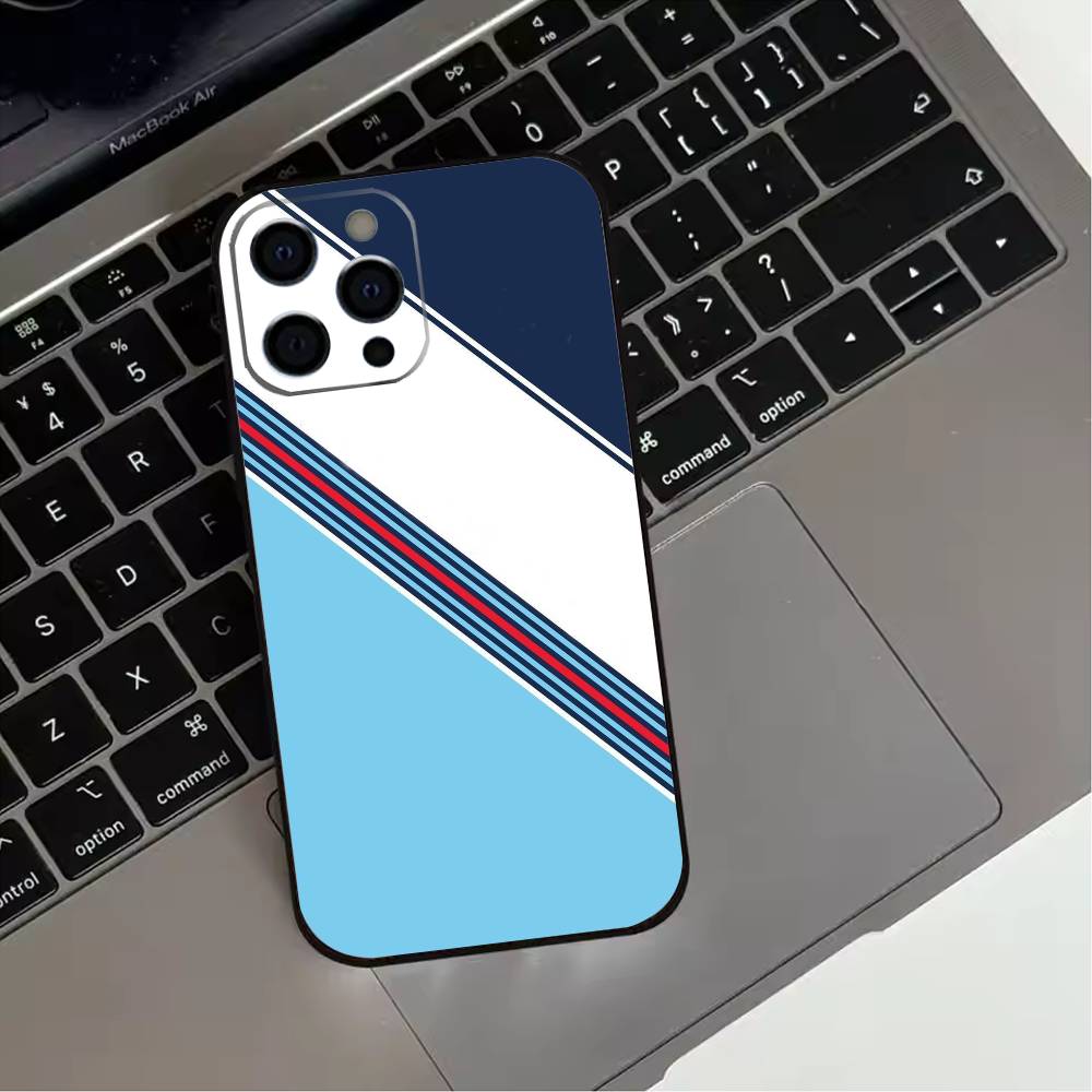 Custodia per Telefono Martini R-Racing S-Stripe Per iPhone 17,16,15,14,13,12,11 Plus,Pro Max,XS,Cover Nera in Silicone Morbido