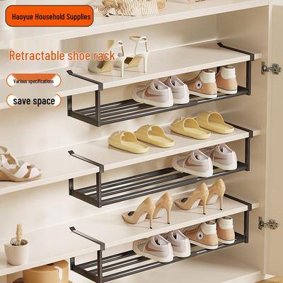 Schuhschrank: Stanzfrei, Platzsparend, Ausziehbar, Etagen-Schuhregal zur Unterhängenden Aufbewahrung in Schwarz & Weiß