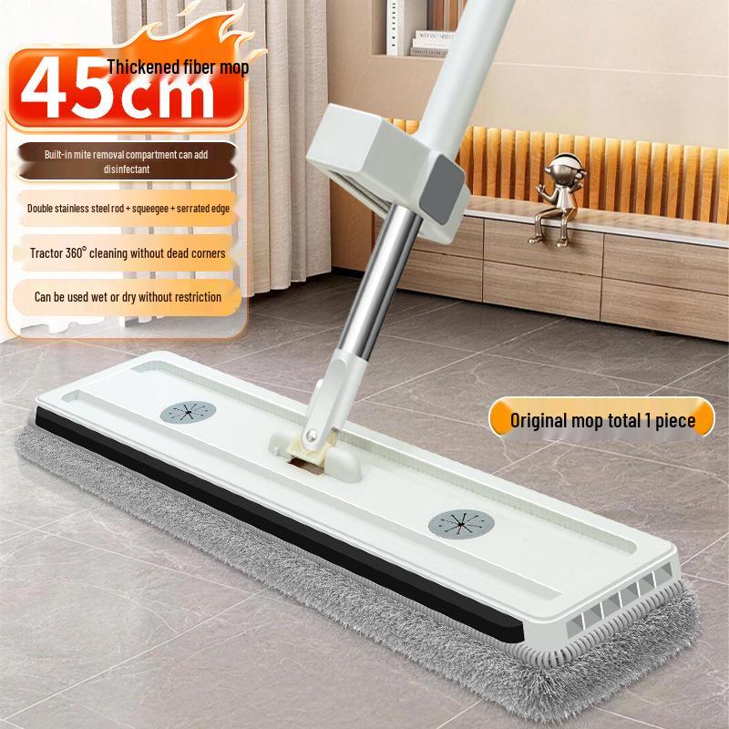 Hands-Free Rotatable Flat Mop for Dry & Wet Use with Absorbent, Enlarged Head